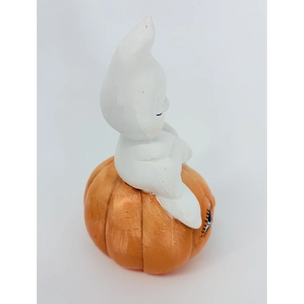 Vintage Ceramic Halloween Ghost with Jack-o-Lantern Pumpkin Figurine